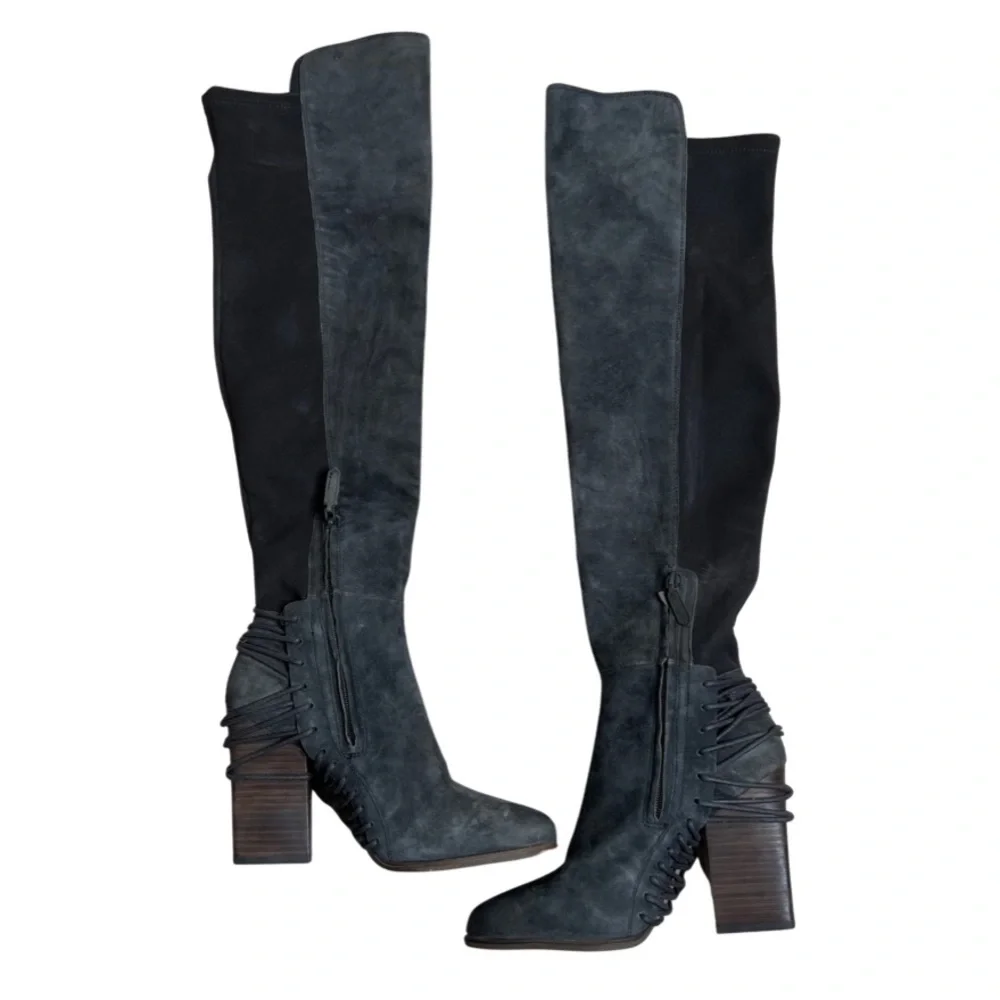 Dolce Vita Nikka Over The Knee Gray Suede Heels Boots Gray Size 8.5